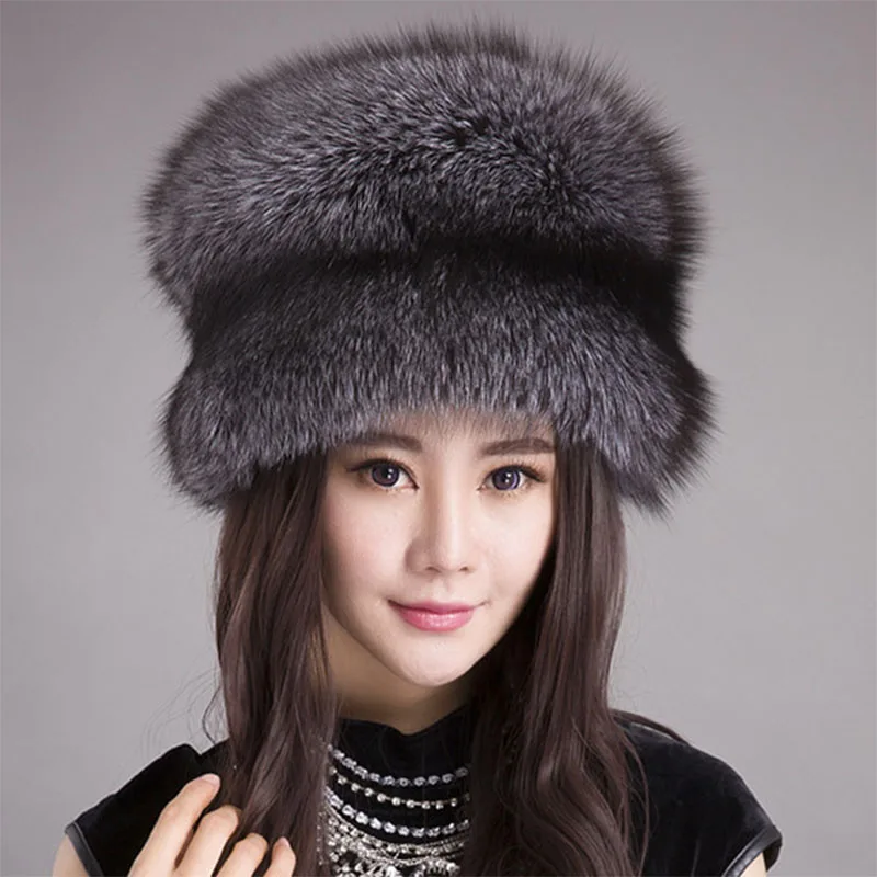 2022 New Winter Women's Outdoor Fashion Women Hats Real Fox Fur Hats Winter Warm Hats Ski Caps Ear Protectors