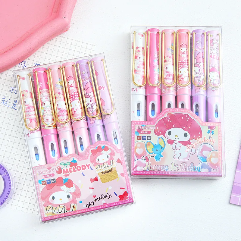 

Sanrio Fountain Pen 12/72pcs My Melody Replaceable Ink Bag Stationery Writing Pen 0.5mm Blue School Students Pens Birthday Gifts