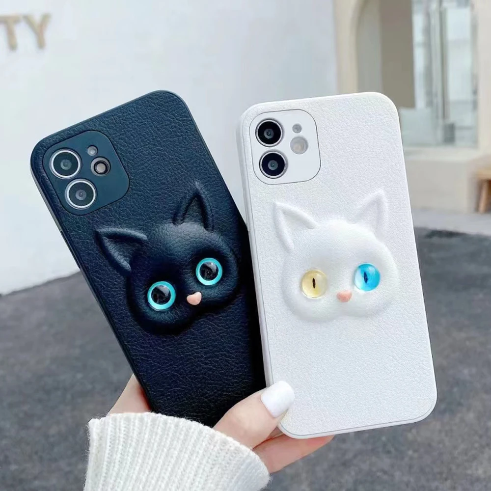 

Cute Cartoon 3D Cat Eye Phone Case For IPhone 13 14 12 11ProMax XS XR Girls Leather Protection Cover Shell Luxury