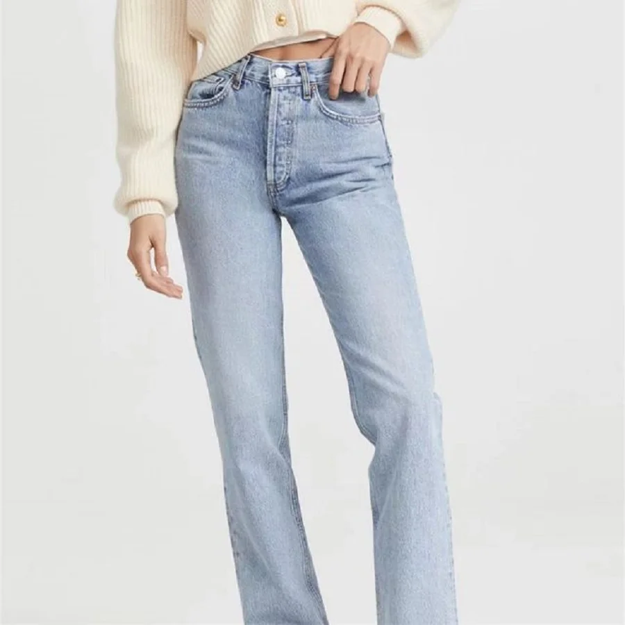 

2023 Autumn Women Jeans High Waist Straight Casual Denim Pants