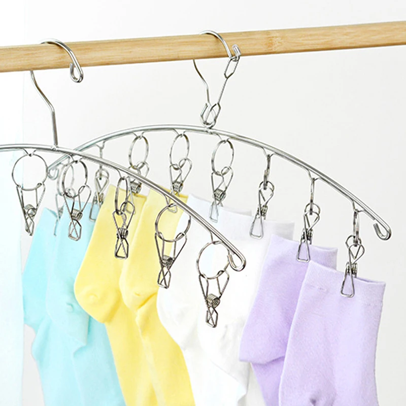 

6-20 Pegs Stainless Steel Clothes Drying Hanger Windproof Clothing Rack Clips Sock Laundry Airer Hanger Underwear Socks Holder
