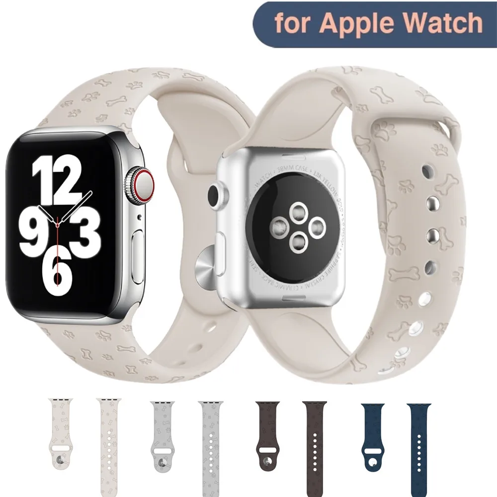 

NEW cute puppy paw For Apple Watch Strap IWatch Series 7/6/se/5/4/3/2/1 Watchband Embossed Silicone Strap 38mm 45mm