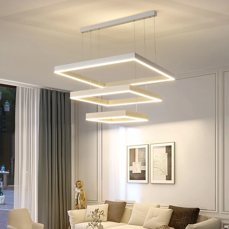 

Modern Square Led Chandelier For Living Room Dining Room Kitchen Bedroom Black Rectangle Led Ceiling Pendant Lamp Hanging Light