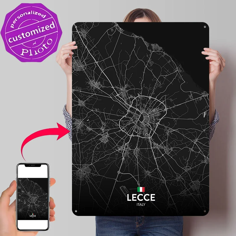 Фото Металлический 3D-постер Lecce IT с индивидуальным текстом, винтажные жестяные таблички для роскошного декора, украшения для дома, настенный декор №1