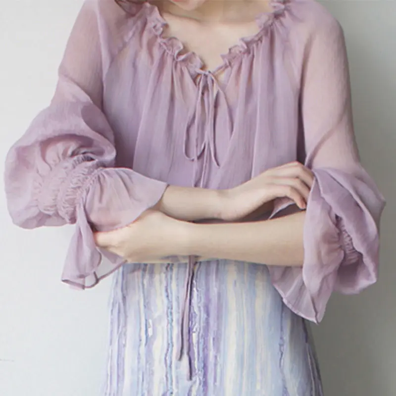 

blouses for women shirts blouses de mujer talla plus women’s tops Solid Casual sexy long sleeve ruffle top