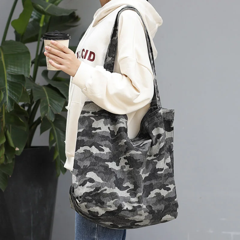 2022 New Causal Fashion Camouflage Women's Canvas Bag Large Korean Designer Shoulder Ladies Bag Student Shopping Bag