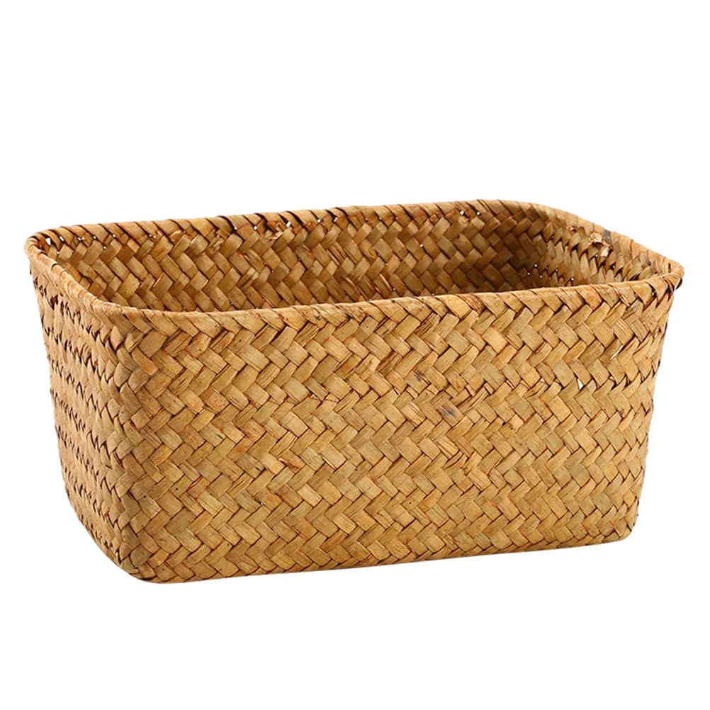 

Trashcan Tabletop Basket Sundries Organizer Desktop Seaweed Storage Container Finishing Office Woven