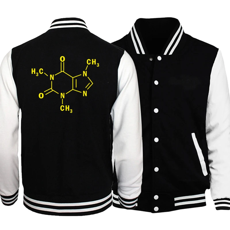 

The Big Bang Theory Caffeine Molecular Formula Sheldon Baseball Jacket Coat Black White Uuniform Motorcycle Bomber Jackets Coats