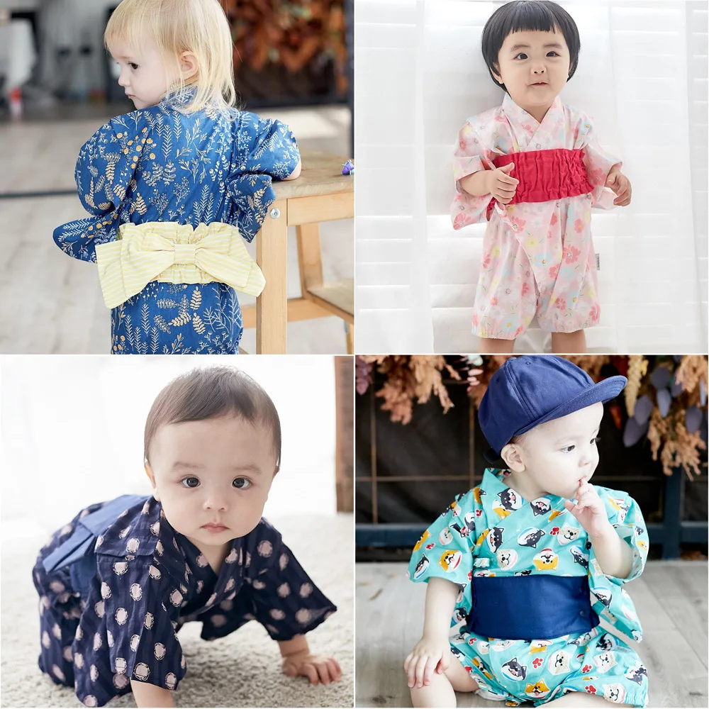

Japanese Baby Rompers Spring/summer Cotton Short Sleeve Rompers Kimono Series Baby Rompers 15 Colors And Free Kimono Belt