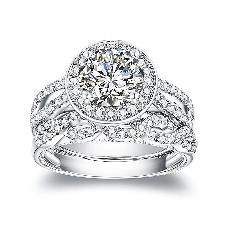

2020 New Luxury Halo 925 Sterling Silver Wedding Ring Set For Women Lady Anniversary Gift Jewelry Wholesale Black Friday R5655