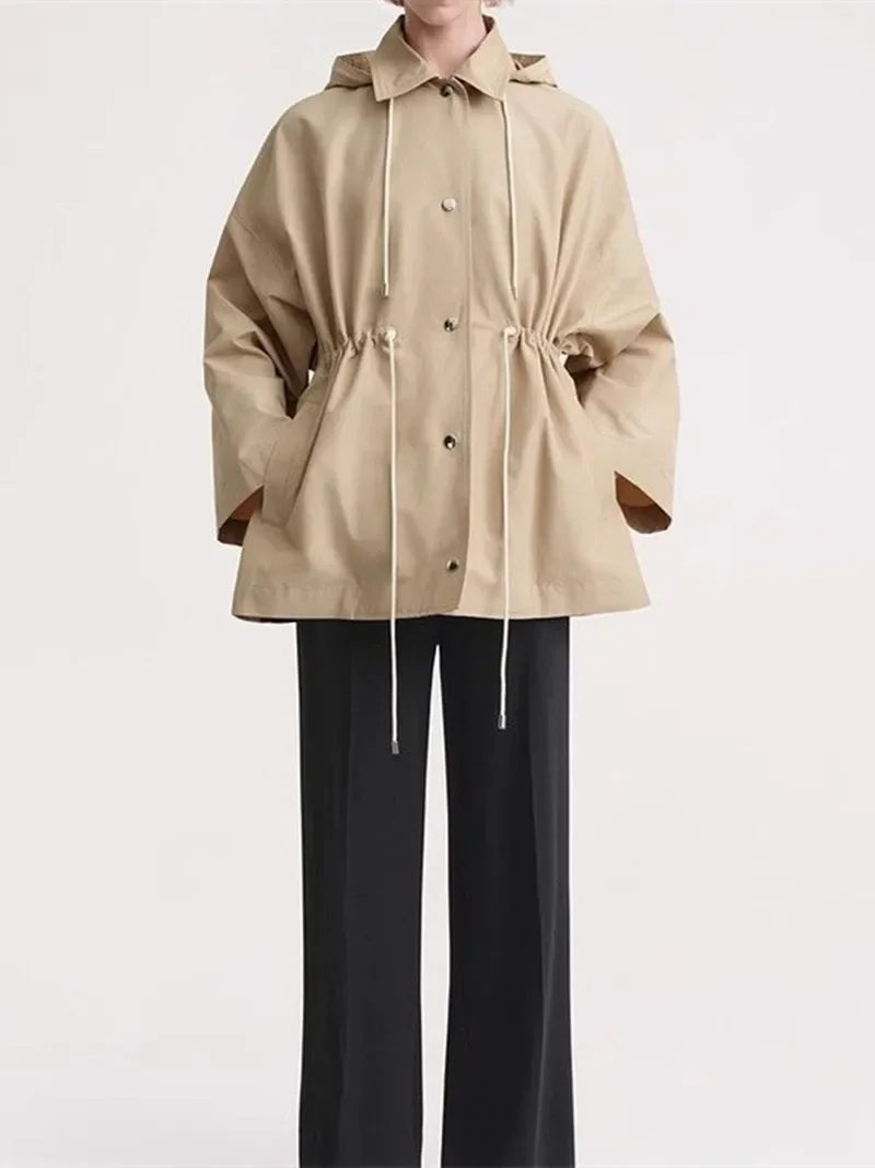 

Women's Hooded Windbreaker 2023 New Fall Winter Turn Down Collar Single Breasted Solid Color Simple Casual Long Sleeve Trench