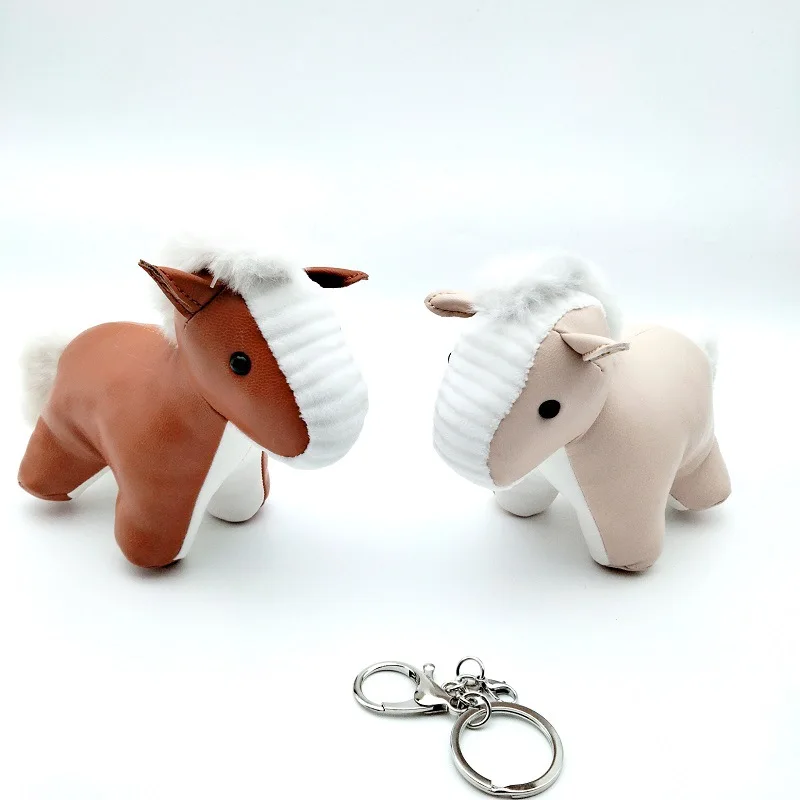 

new Upscale PU leather pony Plush horse Doll pendant cool key chain fashione decorate birthday christmase gift