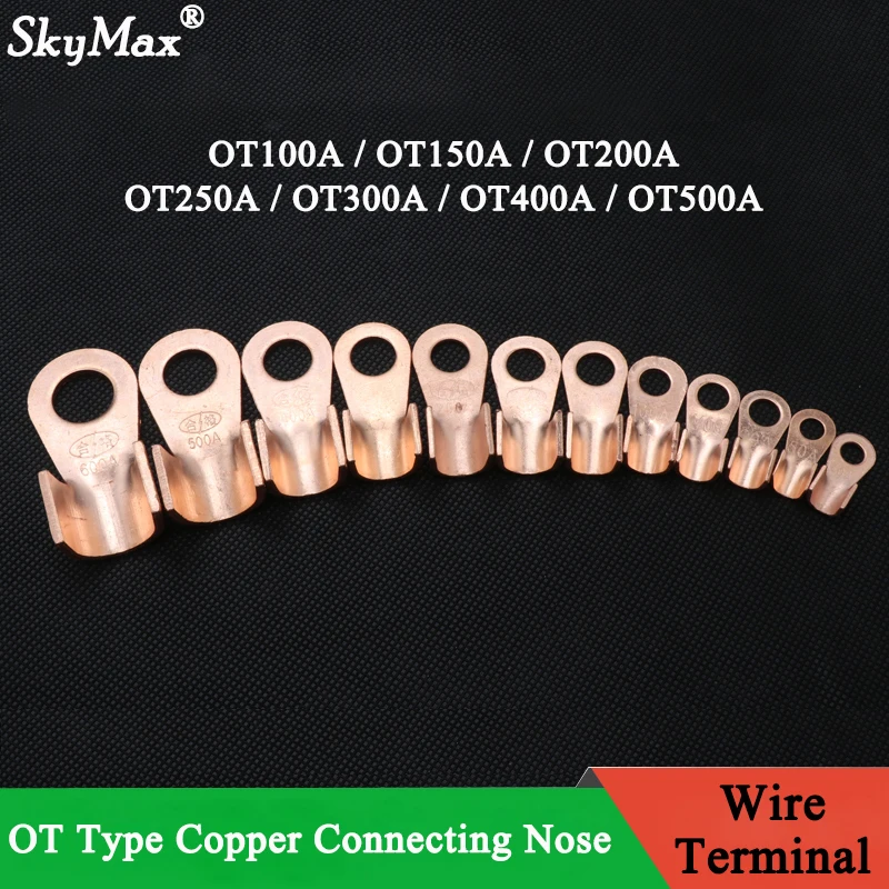 

OT Type 100A 150A 200A 250A 300A 400A 500A Wire Terminal Red Copper Bare Nose Lugs Crimp Open Mouth Cable End Connector Splice