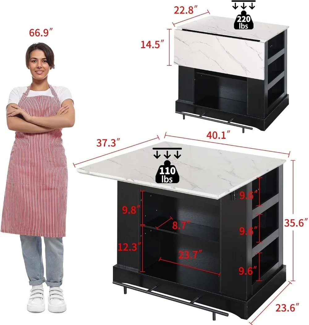 Большой кухонный остров с местом для хранения и розеткой ящиком регулируемыми