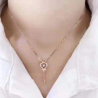 14k rose gold color if cut diamond pendant necklaces for women engagement hook collares mujer diamond necklace key pendant girls