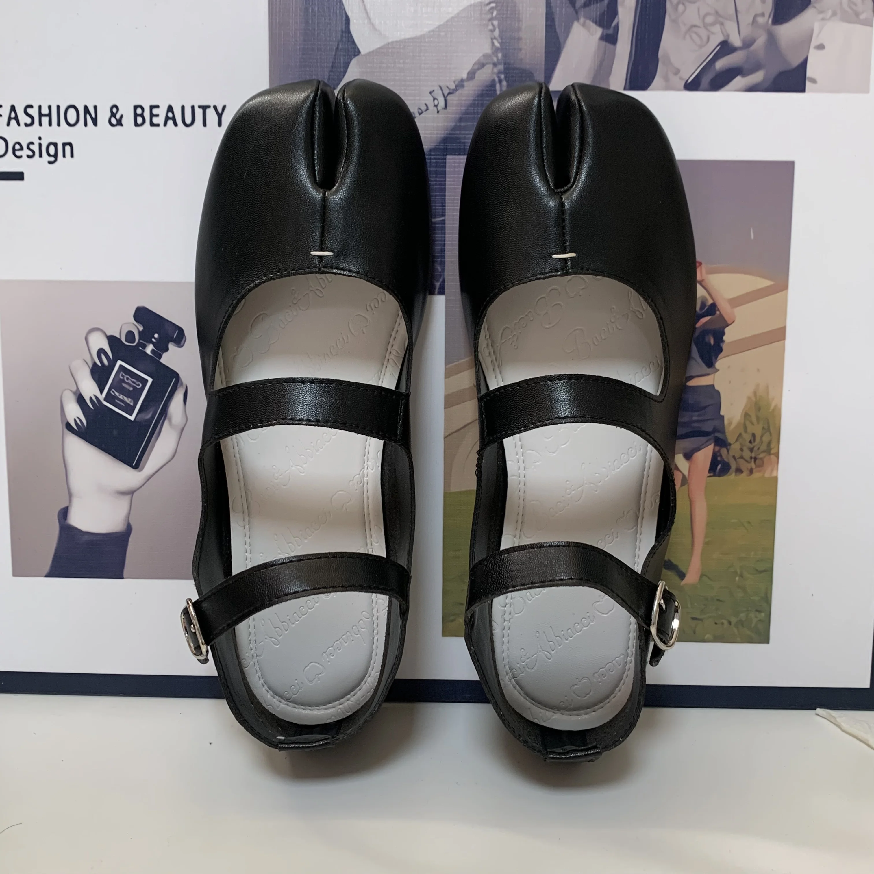 Женские туфли-лодочки на плоской подошве из экокожи 35-40 цвет черный/коричневый