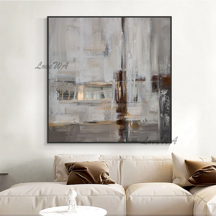 

100% Hand Painted Gray Oil Paintings New Arrival Abstract Canvas Wall Art Simple Design For Hotel Hall Decoration Pieces