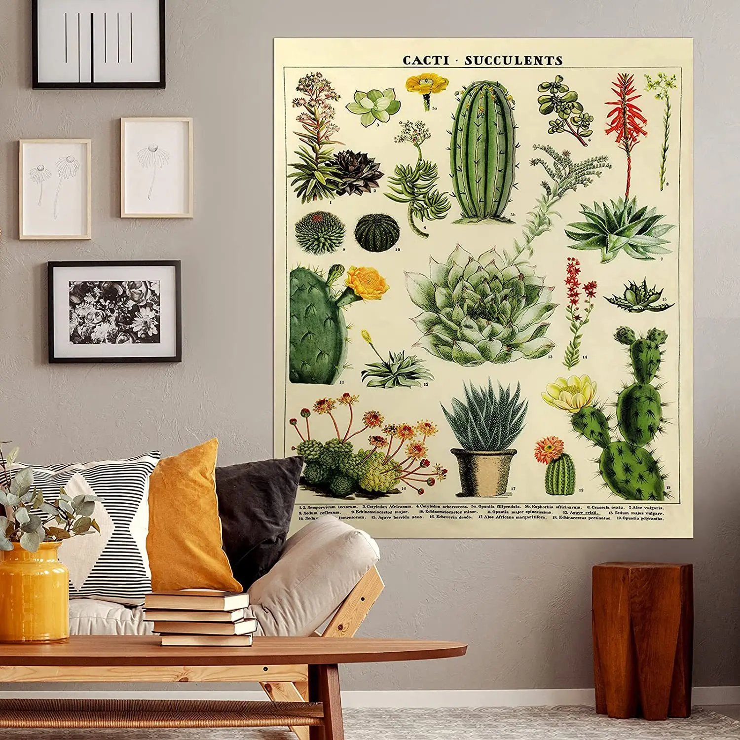 

Cactus Botanical Tapestry Wall Hanging Retro cacti succulents Mushroom Chart Hippie Bohemian Psychedelic Witchcraft Home Decor
