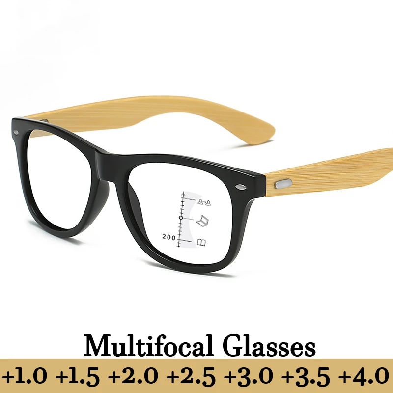 

Progressive Multifocal Reading Glasses for Women Men Luxury Wooden Legs Eyewear Near and Far Dual-use Presbyopic Eyeglasses