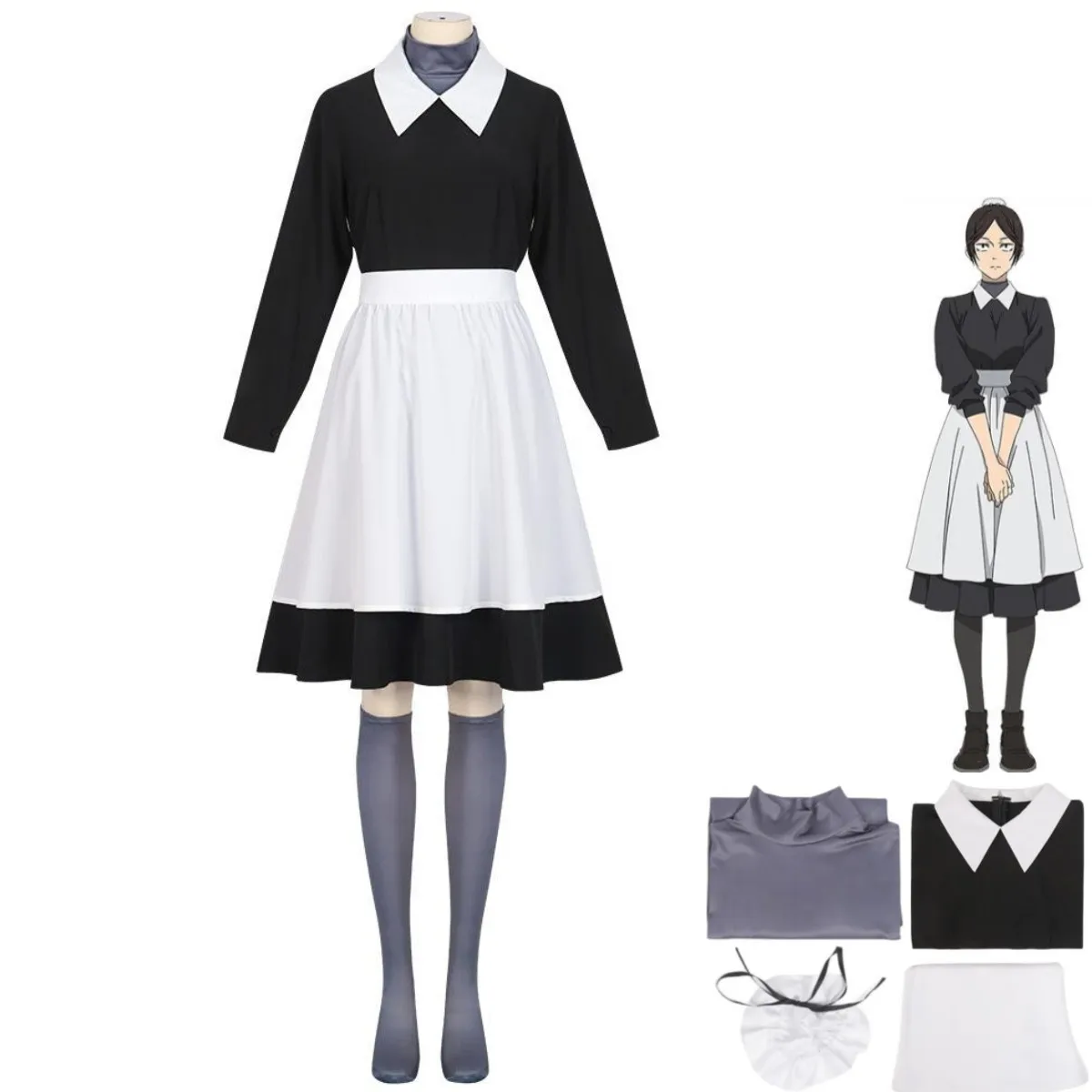 Костюм для косплея из аниме джутсу черный костюм горничной с длинным рукавом