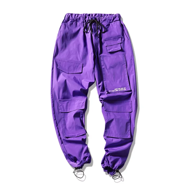 

Streetwear Cargo Pants 2021 Overalls Mens Baggy Hip Hop Joggers Pants Pockets Harem Pants Purple Sweatpants Korean