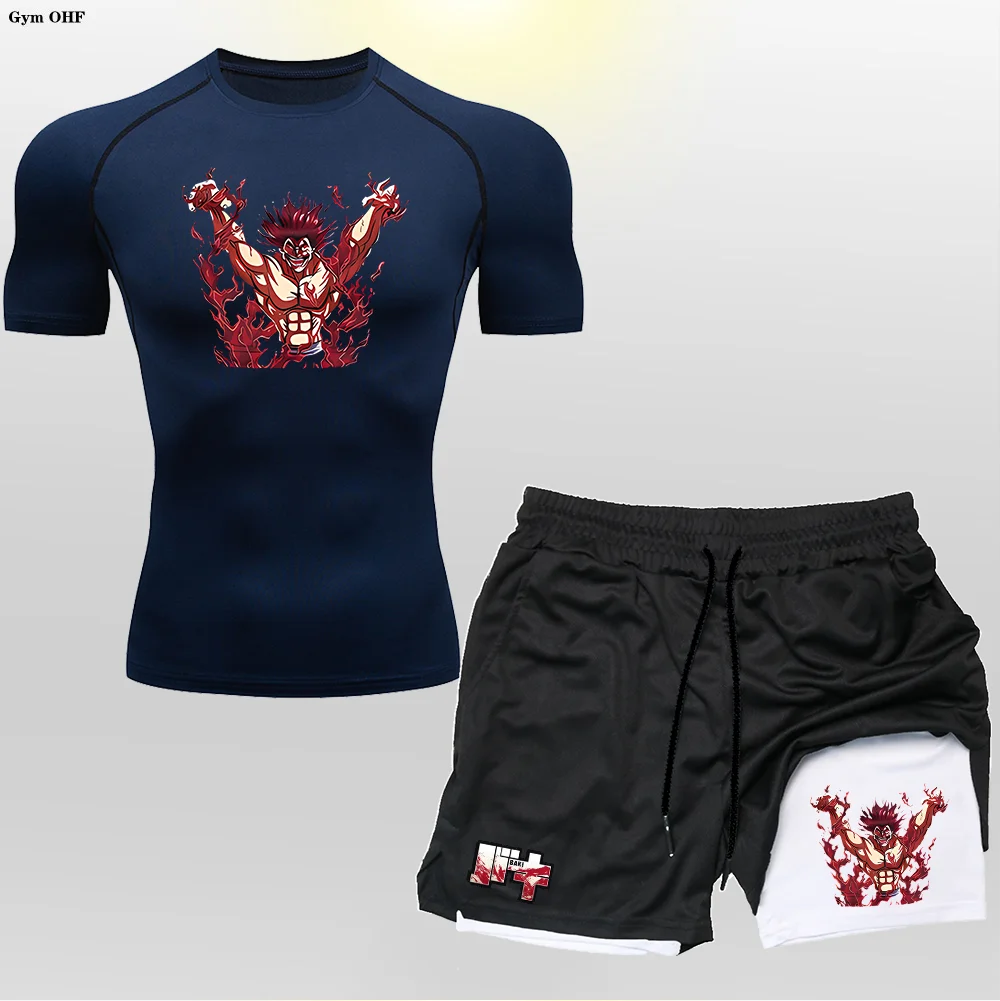 T-Shirts+Shorts 2 in 1 Rashguard For Men Boxing Suit Gym Fitness ...