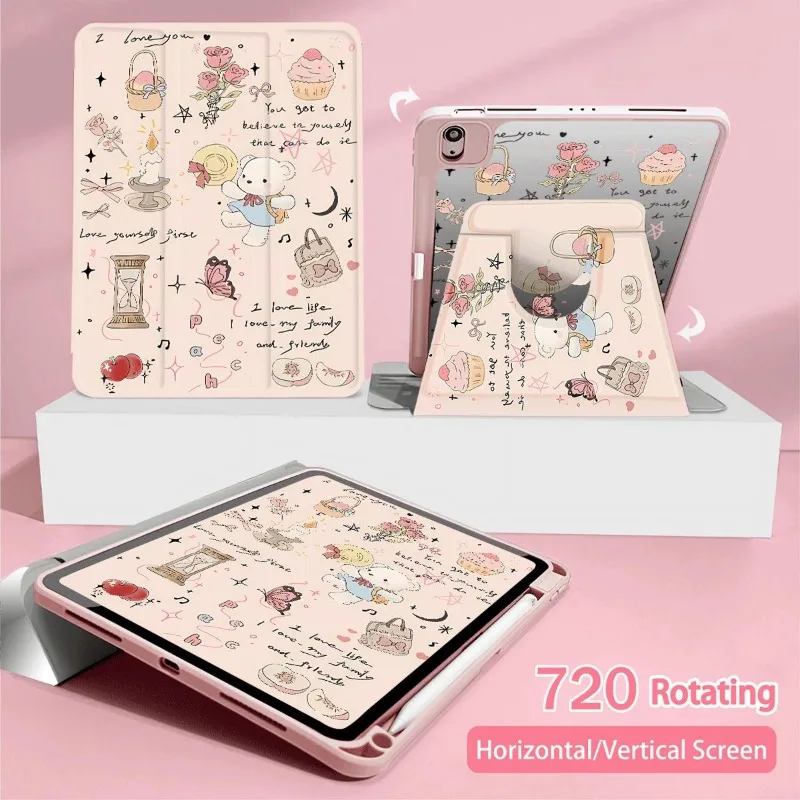 Умный чехол с вращением на 360 градусов для iPad Air 6 10th Gen 5th 4th 10.9 Pro 11 2020 IPad 10.2 7th 9th 8th Happy