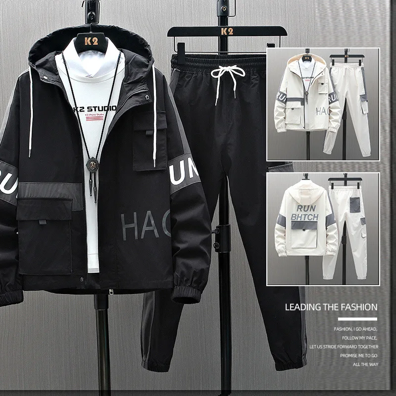 

2022Spring and Autumn Popular Men's Two-Piece Suit Coat Thin Workwear Suit Men Hooded Casual Jacket Men