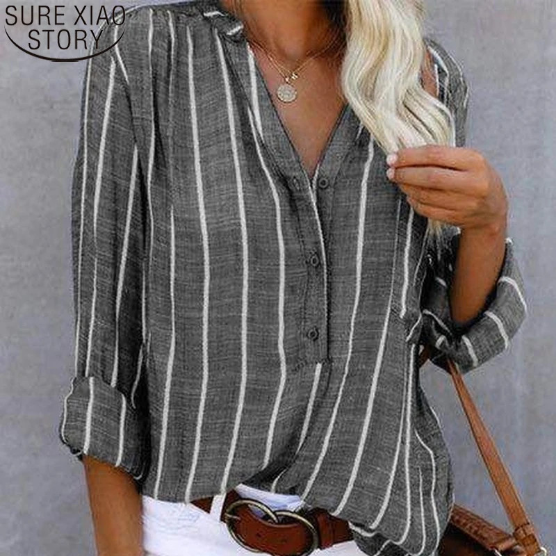 

Spring Autumn 2022 New Simple Women Blouses Fashion Printed Striped Shirt Office Lady Casual Loose Clothes Blusa Mujer 22663
