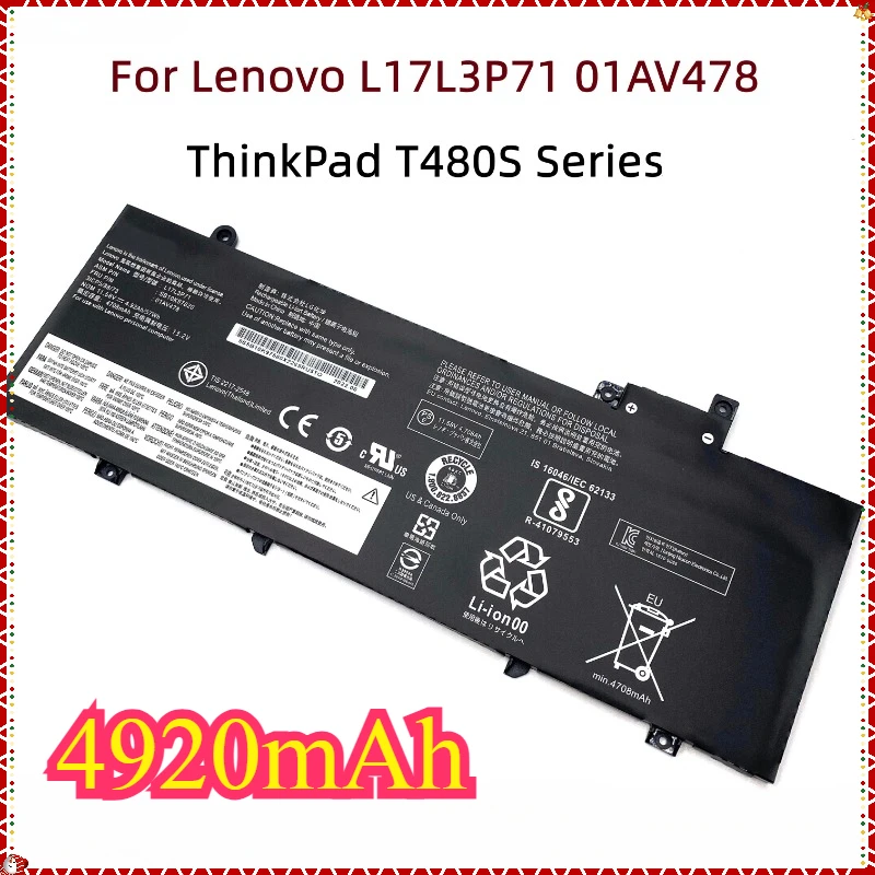 Новый аккумулятор для ноутбука L17L3P71 Lenovo ThinkPad T480S L17M3P71 L17M3P72 01AV478 01AV479 01AV480 SB10K97620