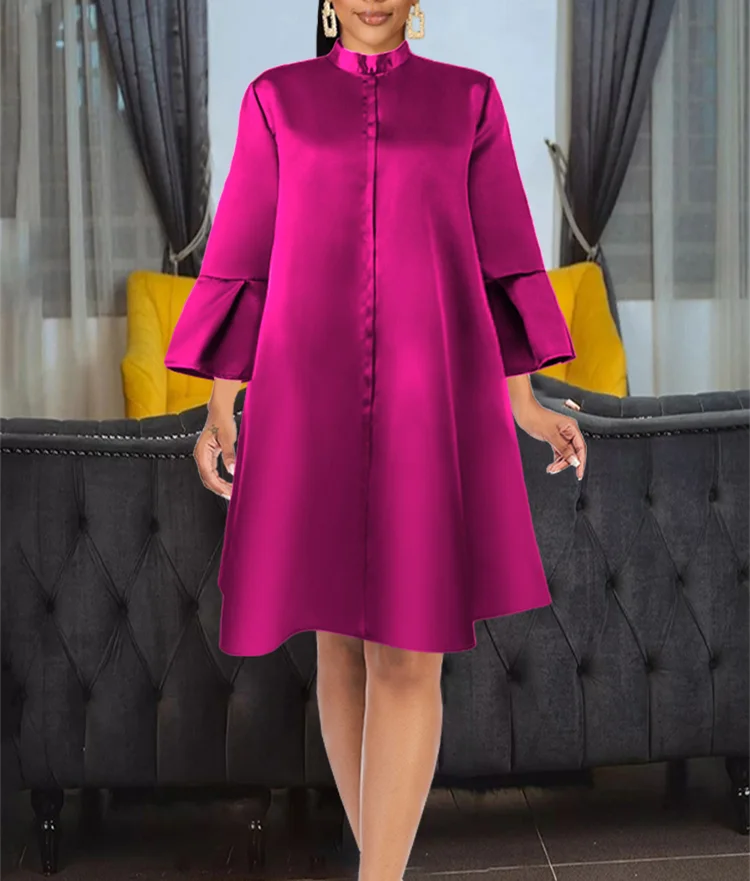 

Aomei Oversized Loose Shiny Dress Three Quarter Sleeves Fuchsia Casual Fashion Ladies Classy Summer Autumn Robes Gowns 2023
