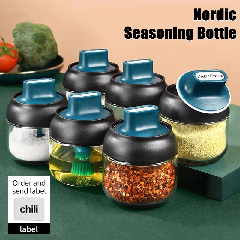 

Kitchen Utensils Accessories Spice Organizer and Storage Container Oil Bursh Bottle Salt Pepper Seasoning Condiments Jar Set