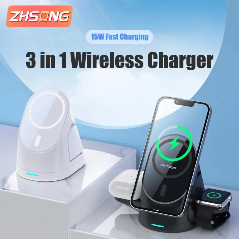 

Беспроводное зарядное устройство ZHSONG 15 Вт, подставка для IPhone 13 12 11 XR Apple Watch 3 в 1, док-станция для быстрой зарядки Qi для Airpods Pro IWatch
