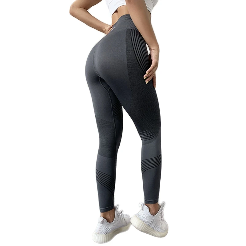 

573B Women Seamless High Waist Yoga Pants Striped Push Up Workout Leggings Tights