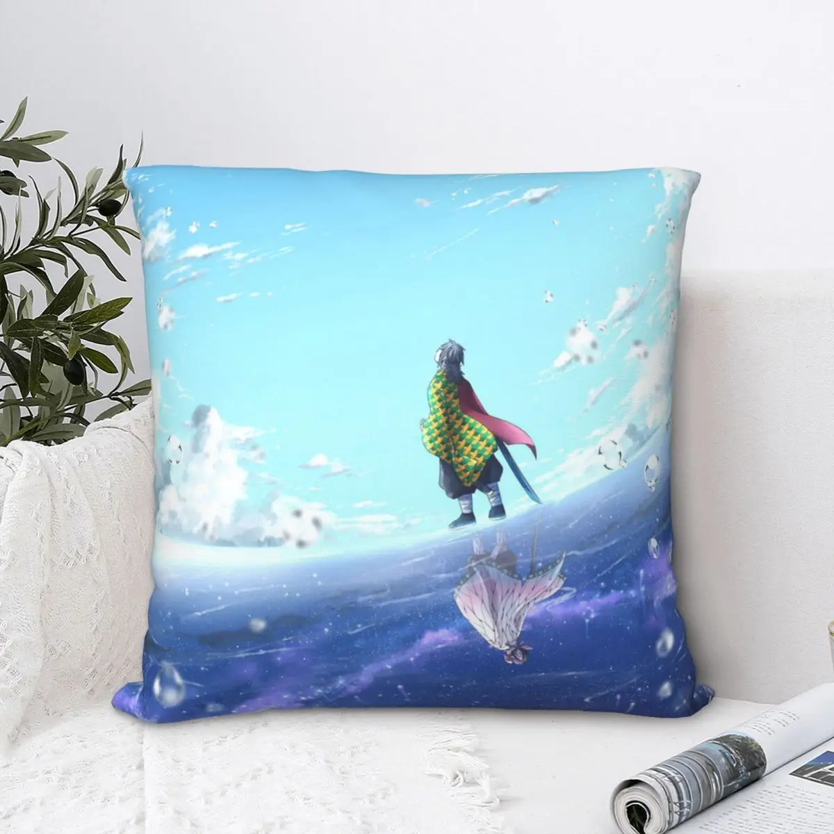 

Reflection Polyester Cushion Cover Demon Slayer Japanese Adventure Anime Livingroom Garden Decorative Kawaii Throw Pillowcase