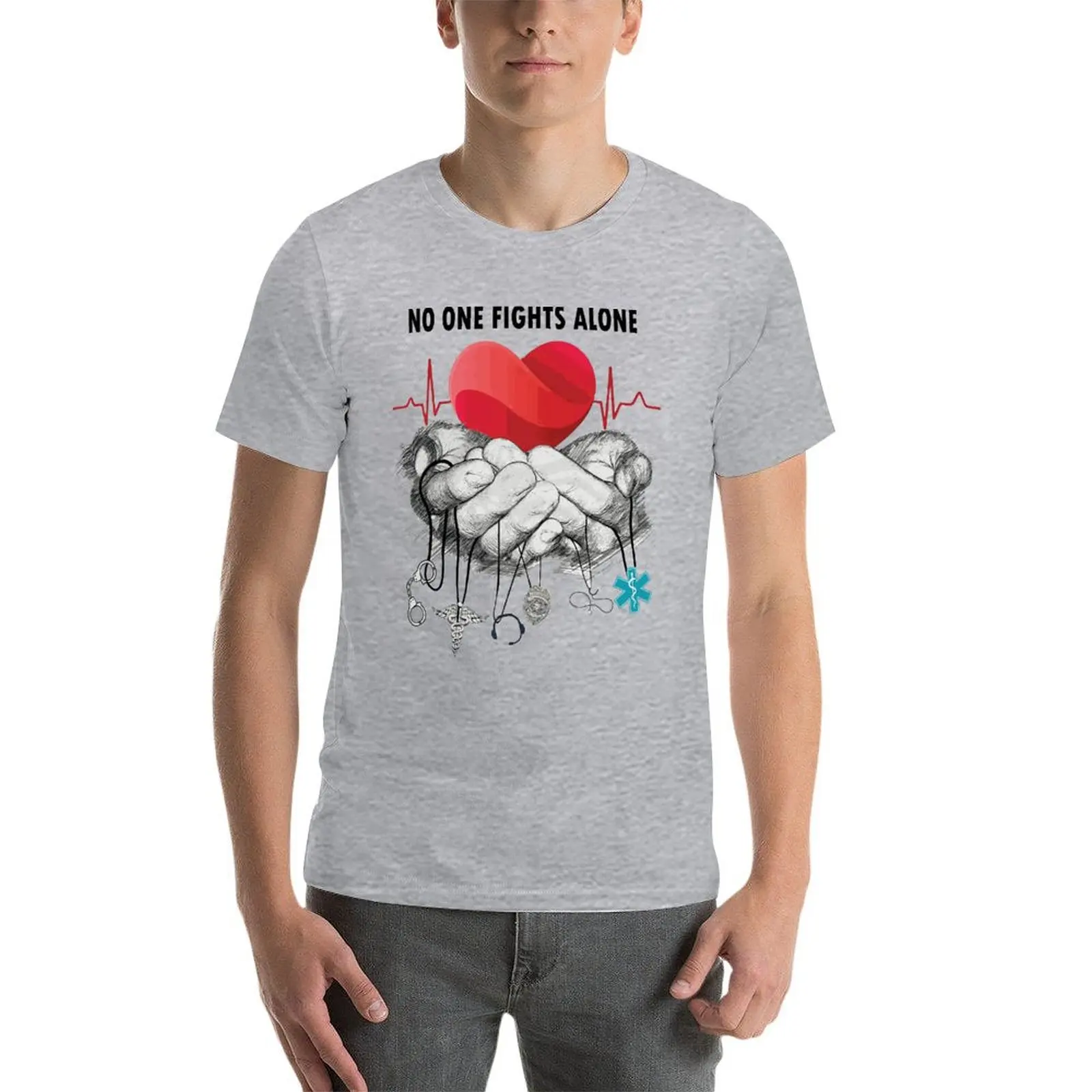 

No One Fights Alone Corrections Medical Dispatch Police Oversize T Shirts Custom Mens Clothing 100% Cotton Streetwear Plus Size