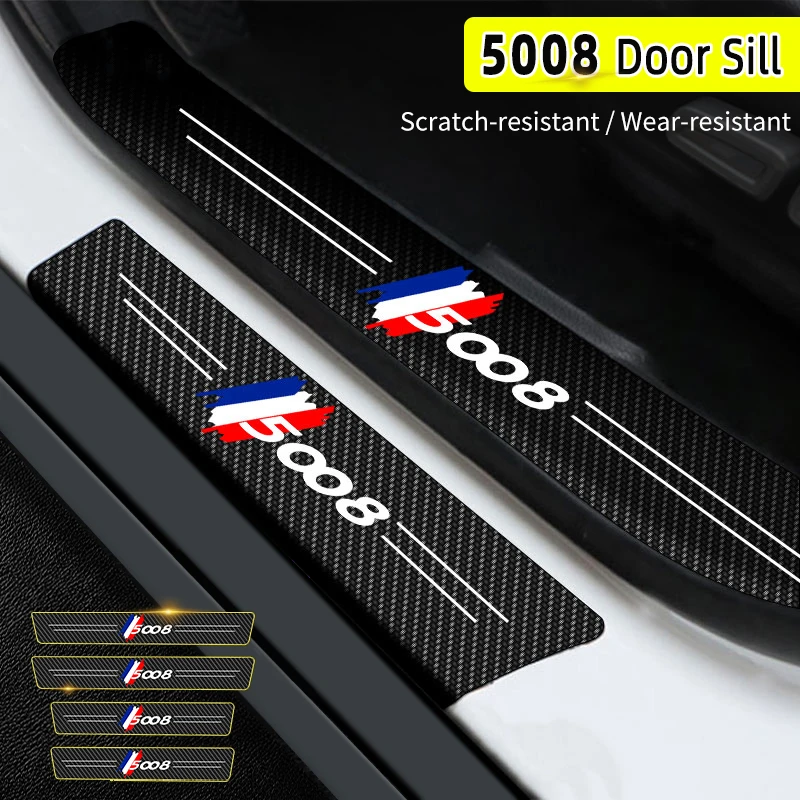 

4 шт. автомобильные наклейки, протектор порога из углеродного волокна, Накладка на порог двери для Peugeot 5008 2008-2021, защита для входной педали ав...