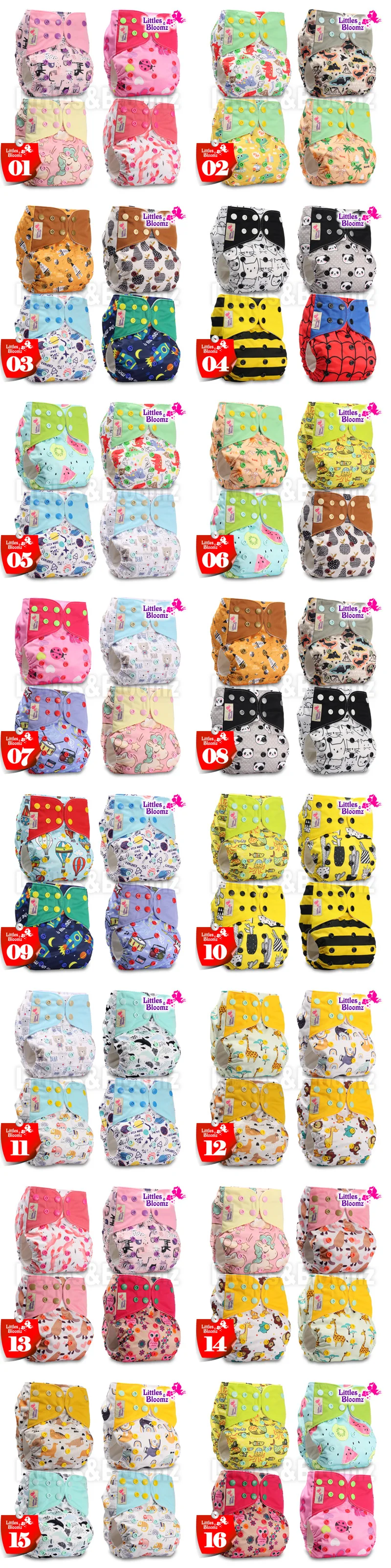 [Littles & Bloomz]4 шт./компл. Моющиеся Многоразовые тканевые подгузники экологические регулируемые подгузники, 4 подгузника/подгузника и 0 вставок ...