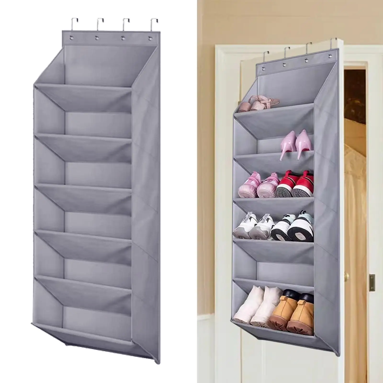 

Deep Pockets Door Shoe Rack Oxford Cloth Various Compartments Resuable Foldable Shoe Holder for Narrow Door for 16 Pair Shoes