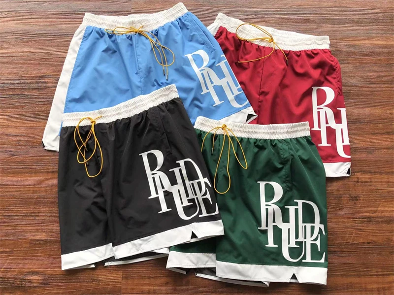 

New Colorblock Logo Rhude Shorts Men Women Inside Mesh Breeches Shorts With Tags y2k