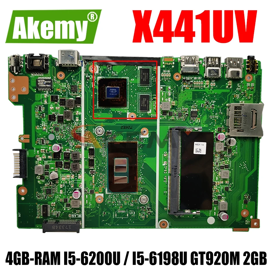 

AKEMY X441UV Laptop motherboard for ASUS VivoBook Max A441U A441UV original mainboard 4GB-RAM I5-6200U / I5-6198U GT920M 2GB