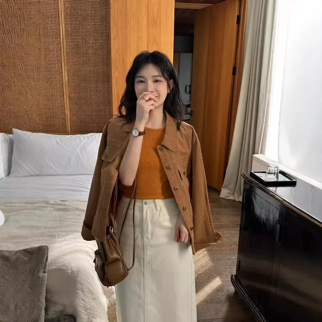 Тринадцать рядов осенний вельветовый топ свободная повседневная короткая