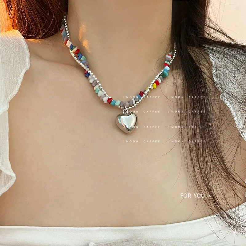 

Bohemian Colorful Stone Silver Color Pendant Necklace Party Jewelry Choker