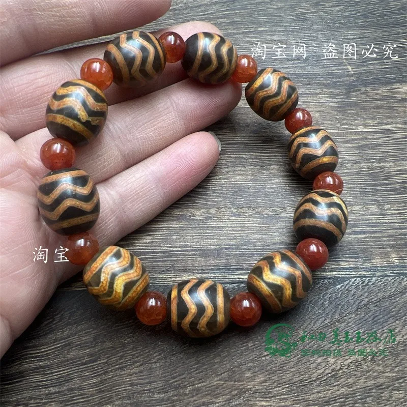 Тибетский этнический желтый браслет с изображением старого агата и нефрита