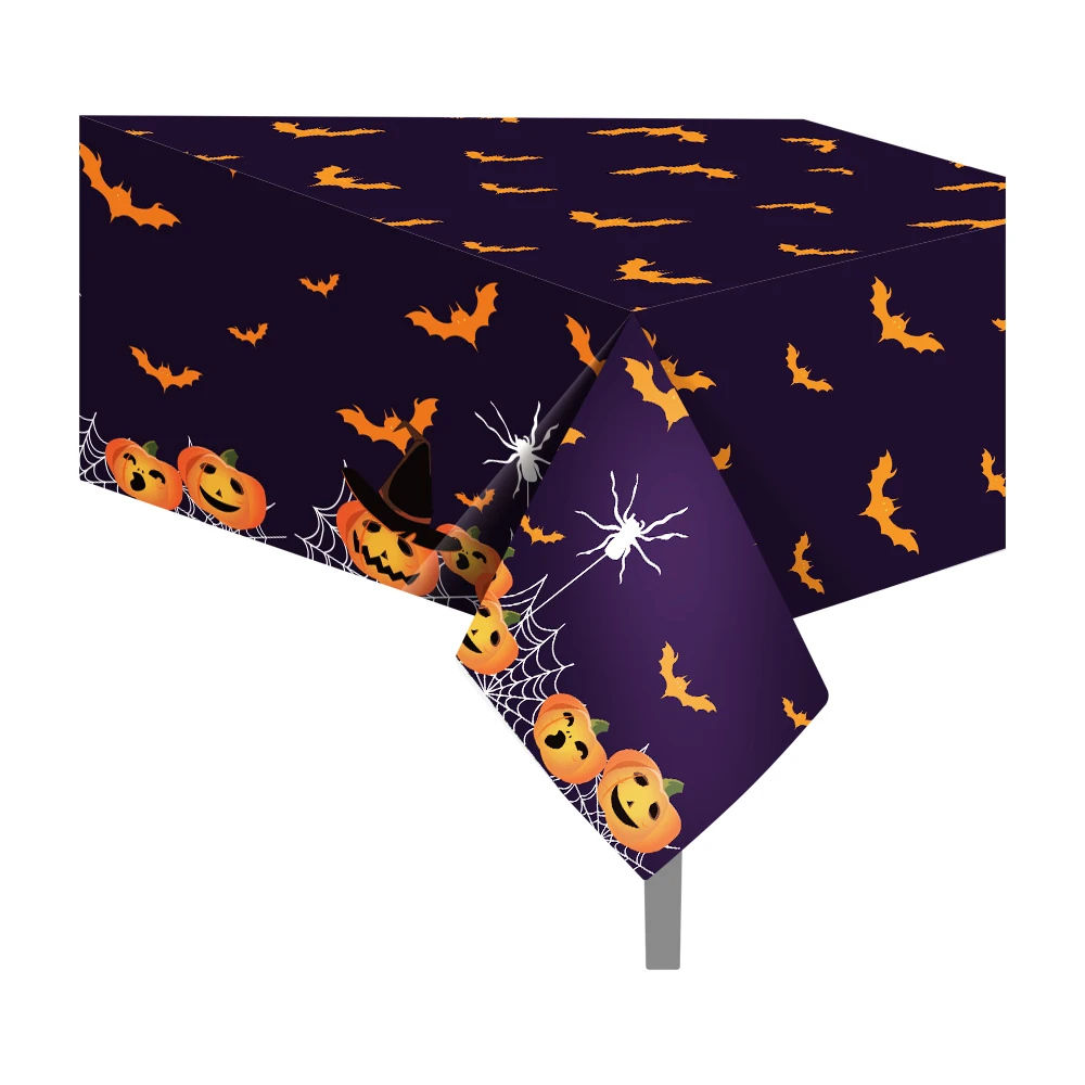 

130x220cm Cartoon Pumpkin Bat Spider Halloween Party Disposable Tablecloths Halloween Boo Party Table Cover Camping Backdrops
