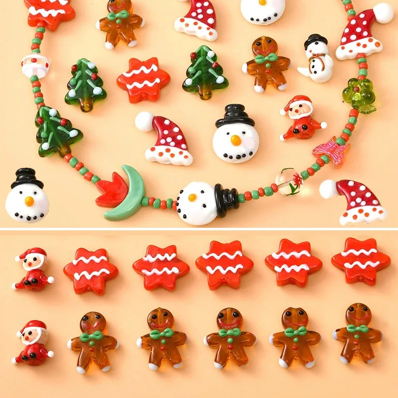 

Santa Claus Christmas Tree Snowman Colored Glaze Glass Beads DIY String Beads Materials Necklace Accessories