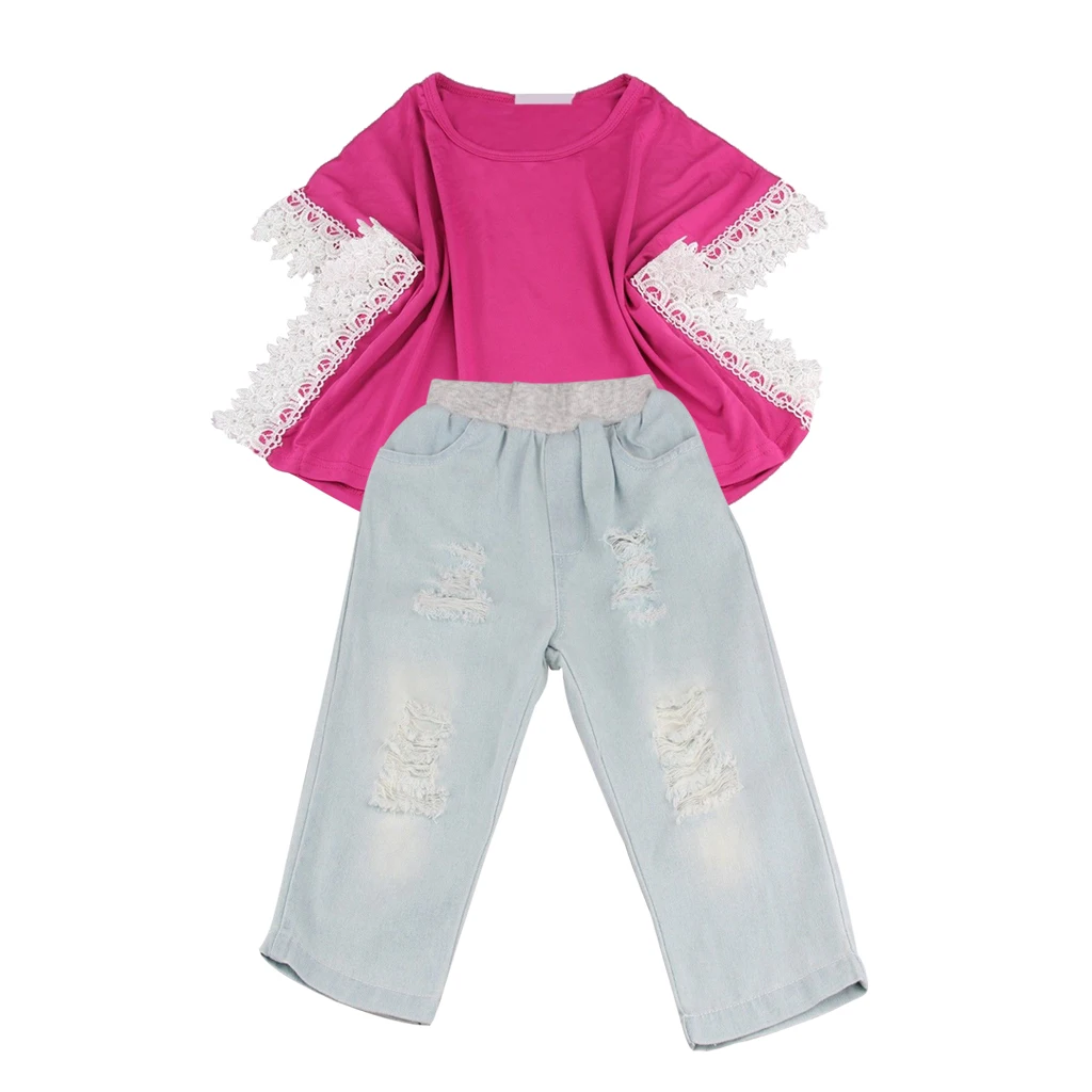 

Grils Suit Kids Dress Spring Cotton Shawl+Jeans Costume Pants Holiday