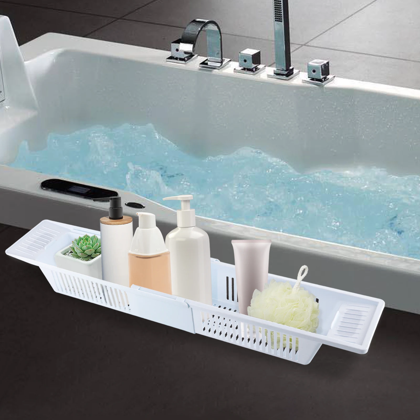 

Bath Caddy Tray Bathroom Organizer Tray Retractable for Hotel Household