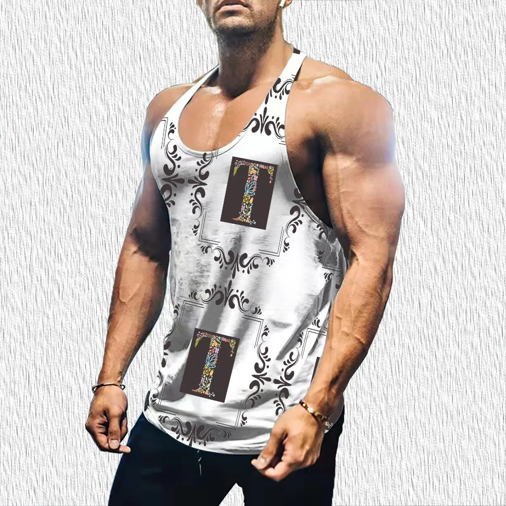 

Новинка лета 2022, красочный мужской жилет большого размера с принтом букв и цветов для фитнеса, эластичный жилет с принтом