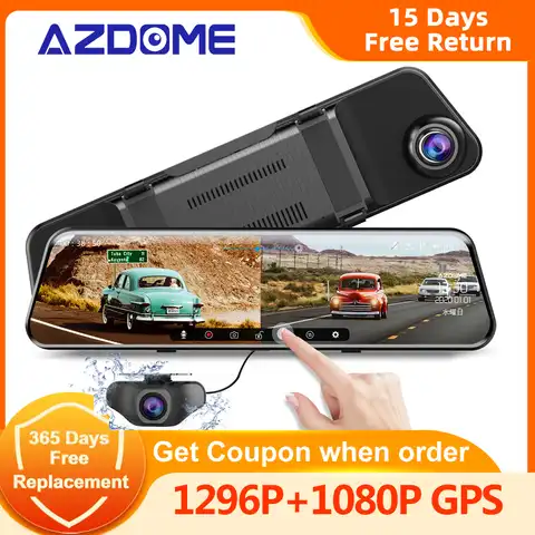 AZDOME Автомобильное Зеркало DVR GPS 1296P + 1080P Две камеры 11,8 дюймов сенсорный экран заднего вида видеорегистратор поток Медиа Видео рекордер ночно...